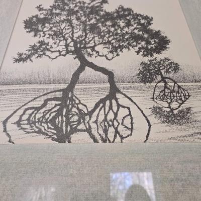 Framed tree of life artwork - Oak tree - black and white picture