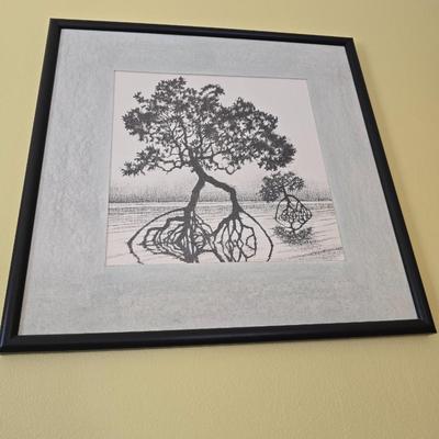 Framed tree of life artwork - Oak tree - black and white picture