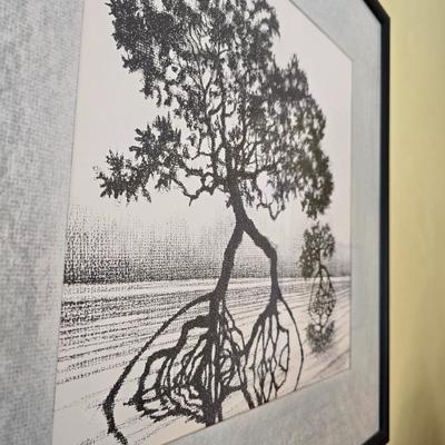 Framed tree of life artwork - Oak tree - black and white picture