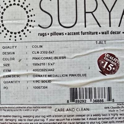 Surya Ornate medallion pink / blue area rug 5' x 7'
