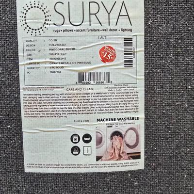 Surya Ornate medallion pink / blue area rug 5' x 7'