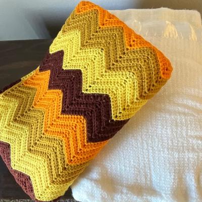 Crocheted Chevron Afghan w/white blanket