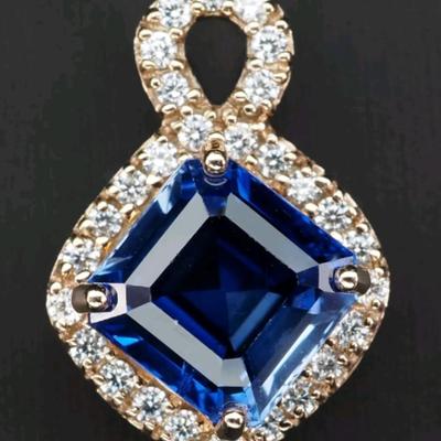 Special Royal Blue Sapphire 9.70Ct 925 Sterling Silver Rose Gold Plated Pendant