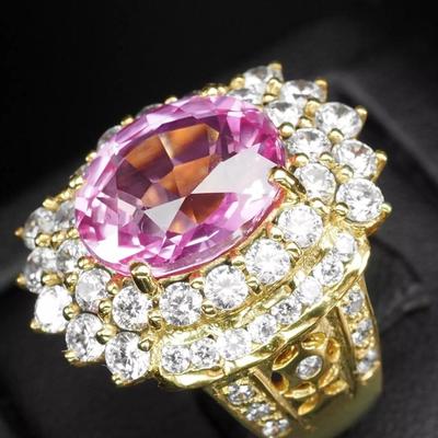 Luxurious Fuchsia Pink Tourmaline 9Ct 925 Sterling Silver 24K Gold Vermeil Ring