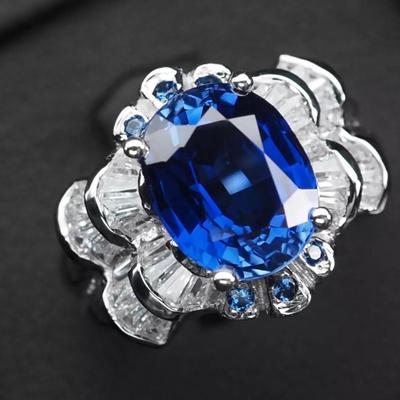 Elegant Royal Blue Sapphire 5.15Ct 925 Sterling Silver White Gold Plated Ring