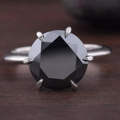 2 .00 Ct Natural Round Cut Black Diamond Solitaire Silver Ring