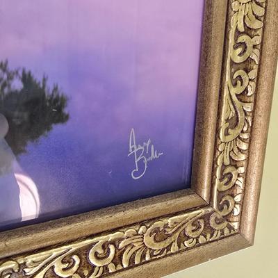 Two framed tree artwork wall hangings one signed by Local photographer Alex Burke