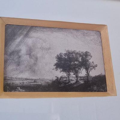 Two framed tree artwork wall hangings one signed by Local photographer Alex Burke