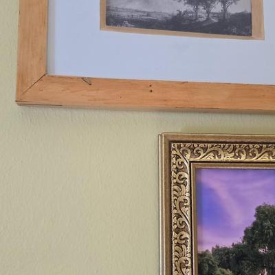Two framed tree artwork wall hangings one signed by Local photographer Alex Burke
