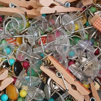 office supplies - Simplicity container - glues & tapes - bulletin board - tin of tacks - pottery letter holder and more