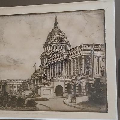 Framed wall art - Signed Original Etching by Benson B Moore " The U.S. Capitol"