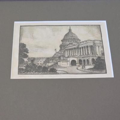 Framed wall art - Signed Original Etching by Benson B Moore " The U.S. Capitol"
