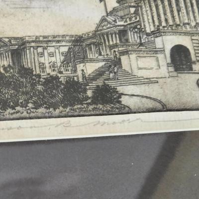 Framed wall art - Signed Original Etching by Benson B Moore " The U.S. Capitol"