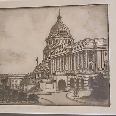Framed wall art - Signed Original Etching by Benson B Moore " The U.S. Capitol"