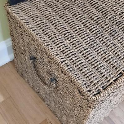 Wicker file basket with a neat, designed bulletin board