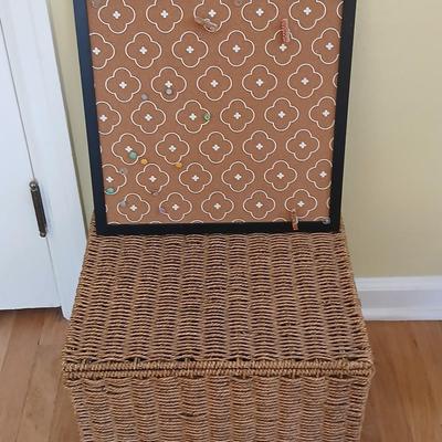Wicker file basket with a neat, designed bulletin board