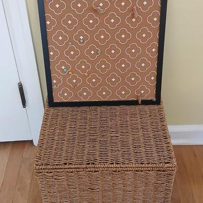 Wicker file basket with a neat, designed bulletin board