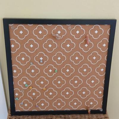 Wicker file basket with a neat, designed bulletin board
