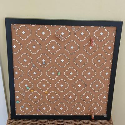 Wicker file basket with a neat, designed bulletin board