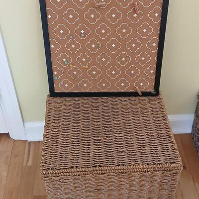 Wicker file basket with a neat, designed bulletin board
