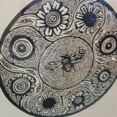 Framed Wall art original signed & numbered "Bee Mandala Nicola Barsaleau... 5/150 with faux book / storage box of batteries