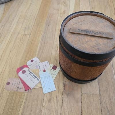 Antique Nordac's Cigar Co. Tampa Florida Cigar barrel - stamped on base - 1887 City of Tampa with antique tags