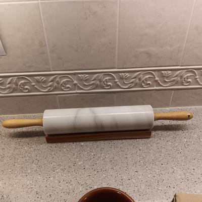 MARBLE ROLLING PIN, CLAY PIE PLATES AND MORE