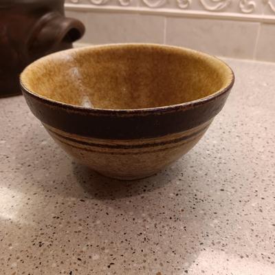 PAMPERED CHEF BAKING DISH, POTTERY CRAFT BOWL AND A BEAN POT