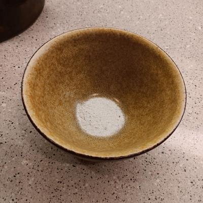 PAMPERED CHEF BAKING DISH, POTTERY CRAFT BOWL AND A BEAN POT