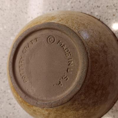 PAMPERED CHEF BAKING DISH, POTTERY CRAFT BOWL AND A BEAN POT