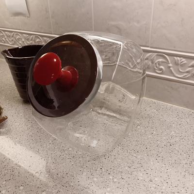 CLAY PITCHERS, GLASS CANISTER, LEAF DISH AND FRIDGE DISH