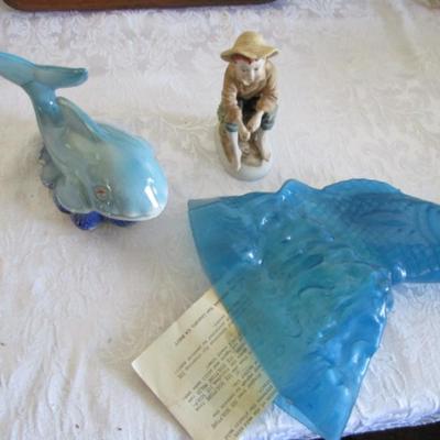 Whale figurine, fisherboy figurine, fish ice sculpture mold
