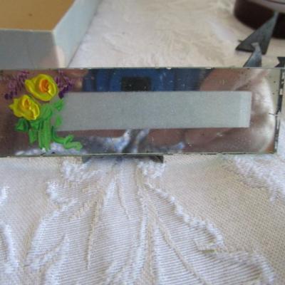 Vintage mirror, wall hanging & 8 glass mirror place cards