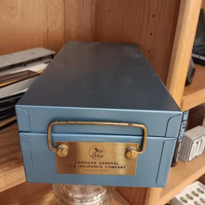 SWINGLINE LONG REACH STAPLER, 3 HOLE PUNCH AND A COMBINATION METAL BOX