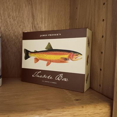 GATCO BRASS DUCK HEAD BOOKENDS, GREATEST GRANDPA MUG AND TACKLE BOX NOTE CARDS