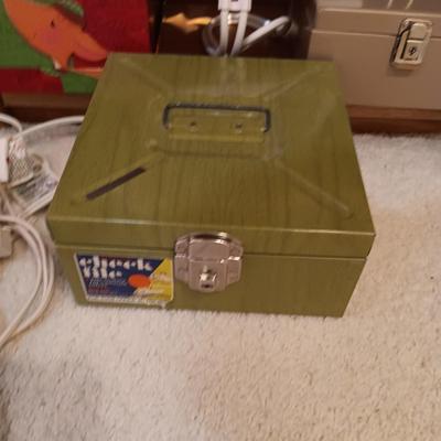 GREETING CARDS, 2 METAL FILE BOXES, VARIOUS BATTERIES, EXTENSION CORDS AND PADLOCKS
