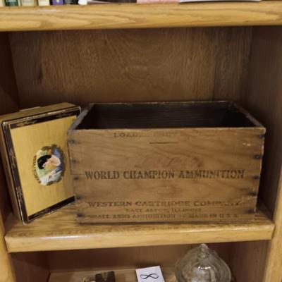 WOODEN VINTAGE AMMO BOX AND A CIGAR BOX
