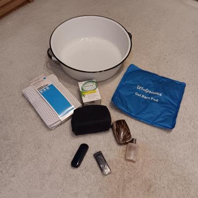 LARGE ENAMEL BOWL, SMALL TOILETRY BAG, NEW SHOWER STALL MAT & MORE