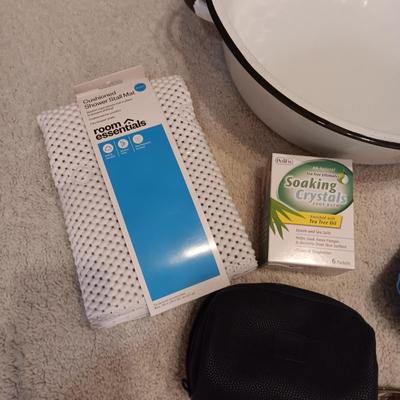 LARGE ENAMEL BOWL, SMALL TOILETRY BAG, NEW SHOWER STALL MAT & MORE