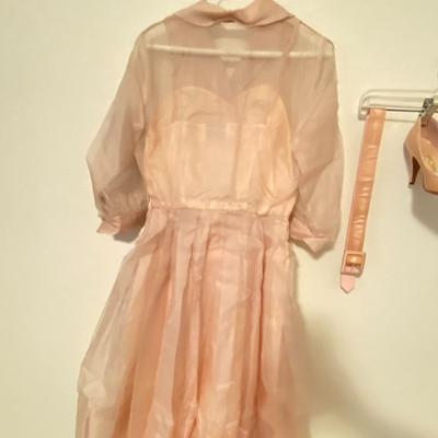VINTAGE LESLIE FAY PRETTY PINK RECEPTION DRESS WITH MATCHING PINK SATIN PUMPS