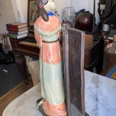Chinese Porcelain Shiwan Geisha Waiting By Door Asian Figurine 13” Tall