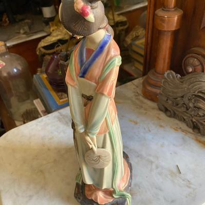 Chinese Porcelain Shiwan Geisha Waiting By Door Asian Figurine 13” Tall