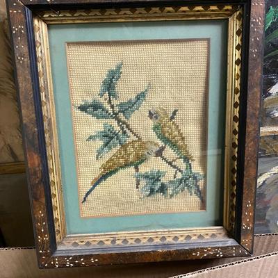 Vintage pair of needlepoint birds