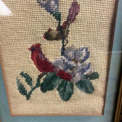Vintage pair of needlepoint birds
