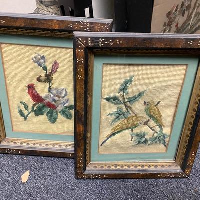Vintage pair of needlepoint birds