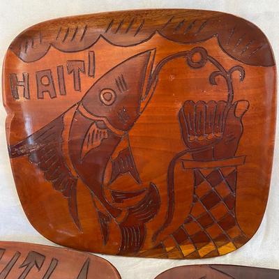 Vintage Haitian Folk Art Hand Carved trays Wall Decor