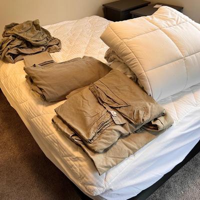 Stonewashed Linen Khaki Restoration Hardware Queen Duvet Covers + Sheets & Claritin Duvet (D-RG)