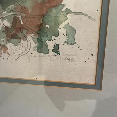 Jane Langley Bass Pencil Signed & Framed Watercolor of Irises (GB2-MG)