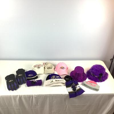 G8334 Baltimore Ravens Hat Lot with Pair of Winter Gloves