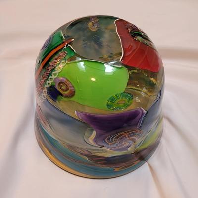 Colorful Art Glass Bowl, Signed (DR-EL)